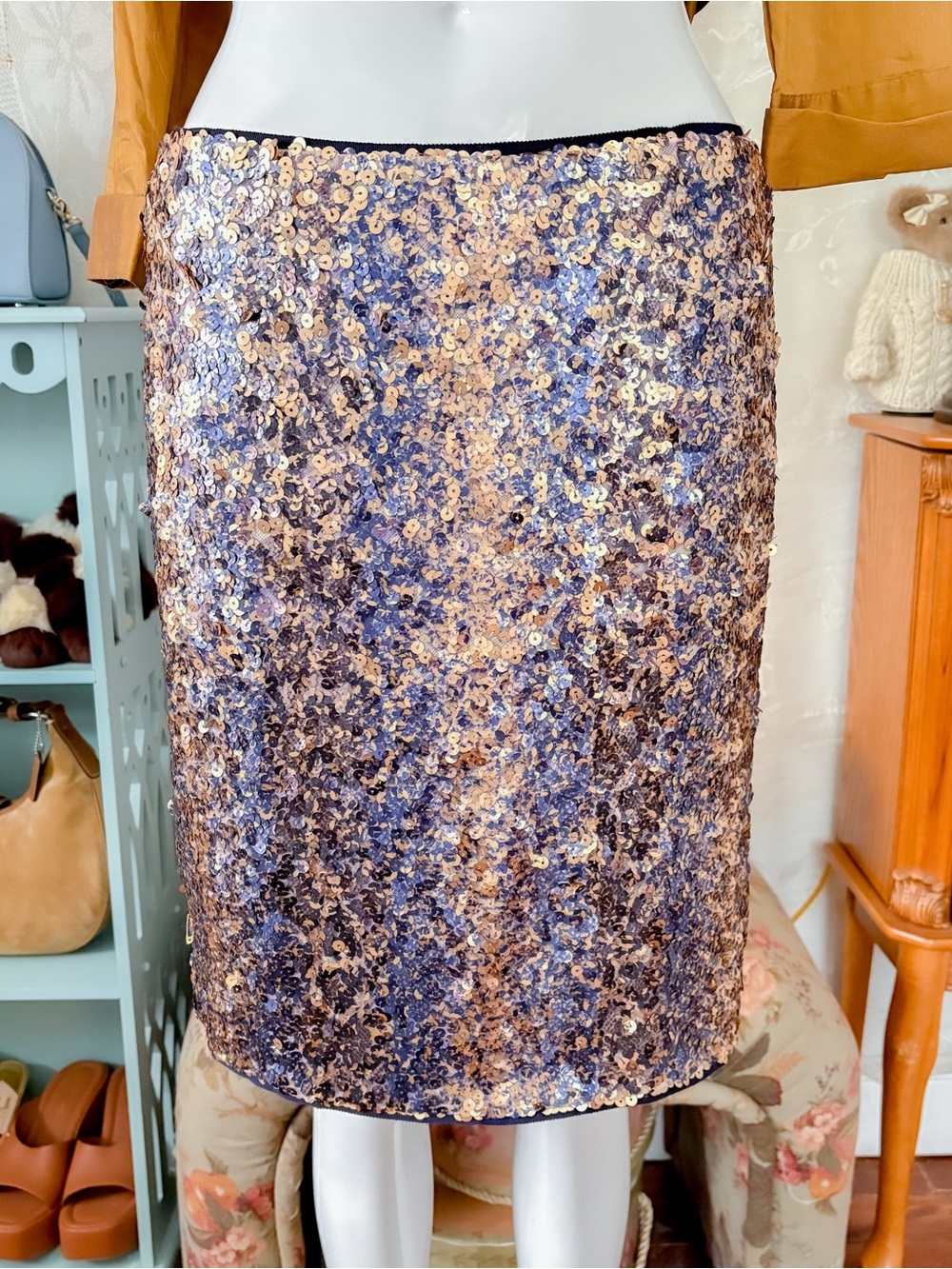 Fairy mermaid party girly all sequin gold with blue skirt